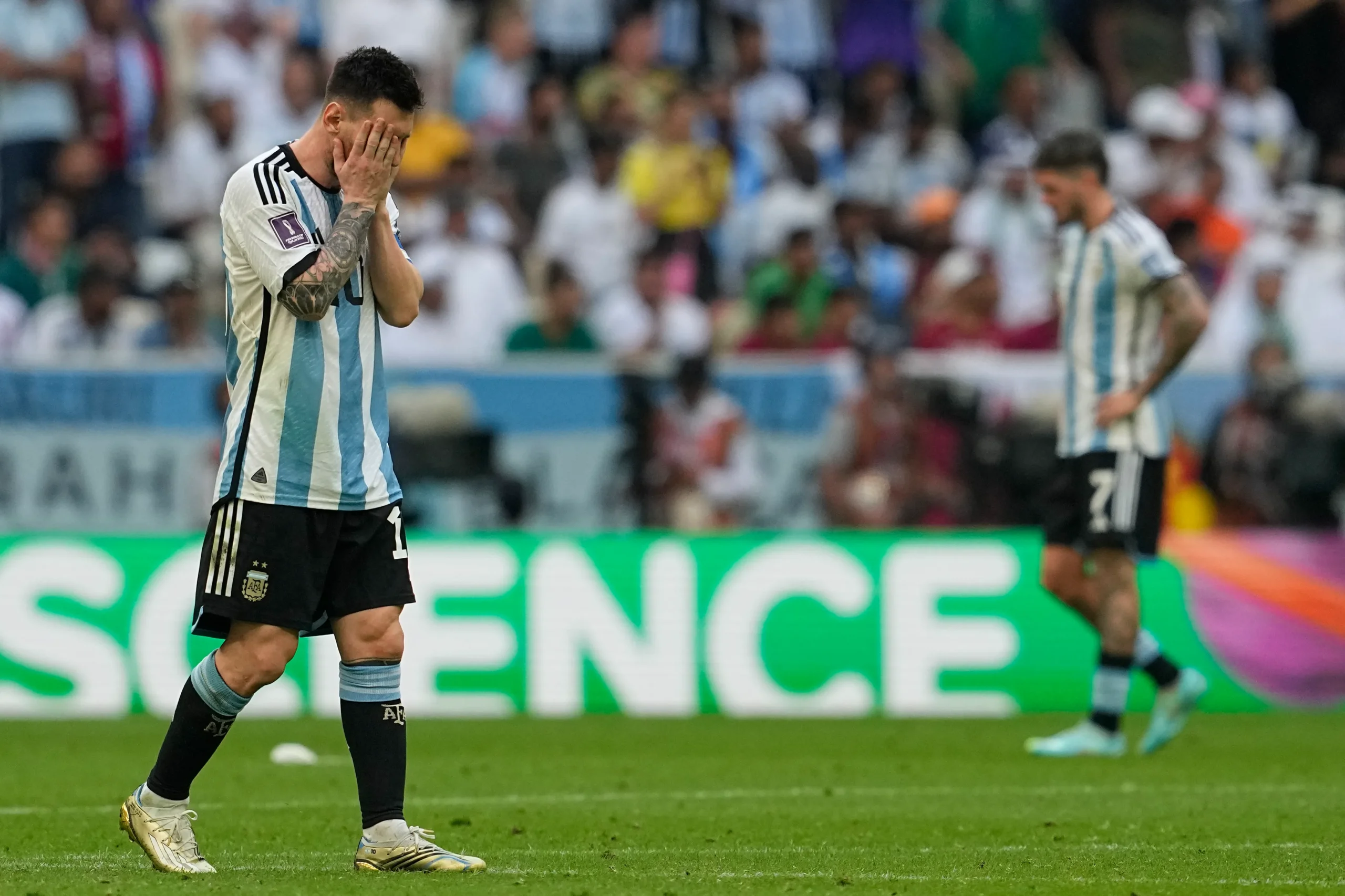 Lionel Messi shows his disappointment after Argentina loss