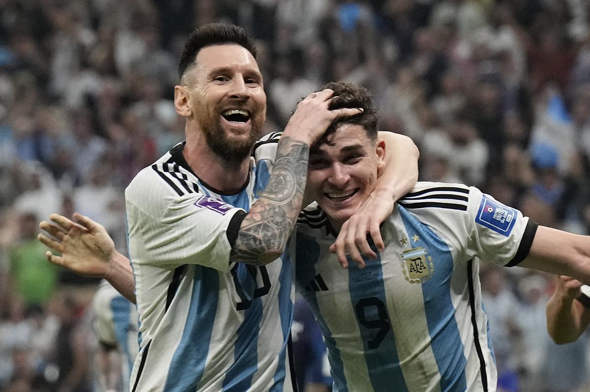 Messi and Alvarez celebrate win against Croatia